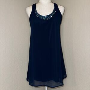 Y2K Teeze Me Gem Beaded Blue Mini Dress Shirt Women's Size Small Boho 2000s Top